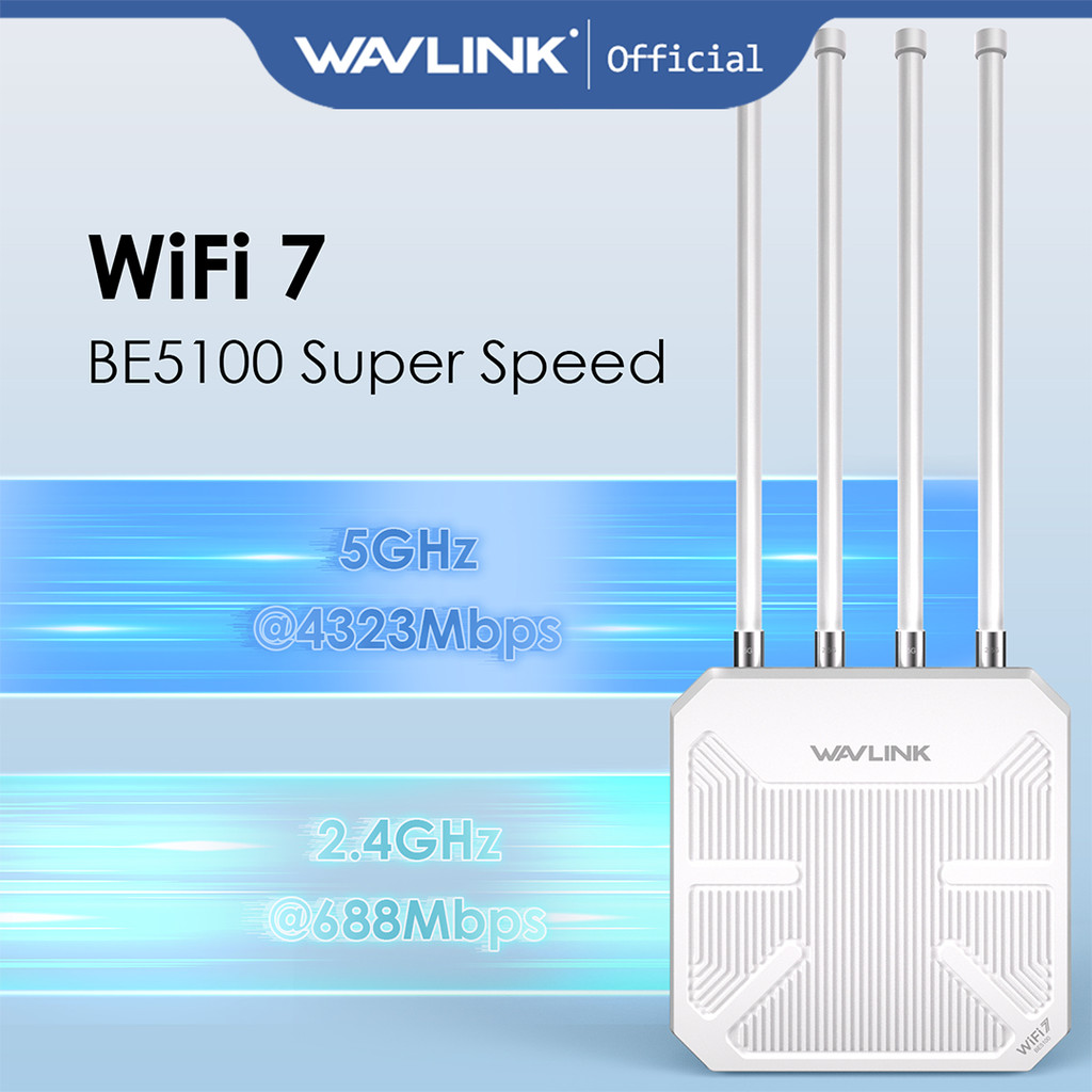 WAVLINK WiFi 7 Outdoor Long Range Router BE5100 Mesh Router IP67 กันน้ํากันฝุ่น 15KV ESD & 4KV Light