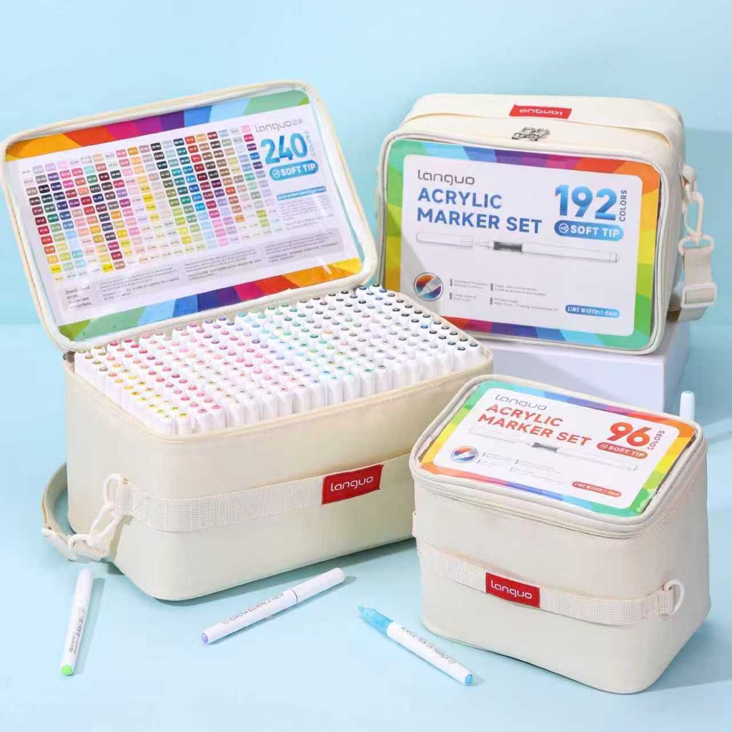 หลางกัว 96/192/240สีอะคริลิคปากกามาร์กเกอร์ตรงของเหลวหัวนุ่มความจุขนาดใหญ่ชุด,ปากกาสีน้ําสําหรับนักเรียนเครื่องหมายศิลปะจิตรกรรมแปรง