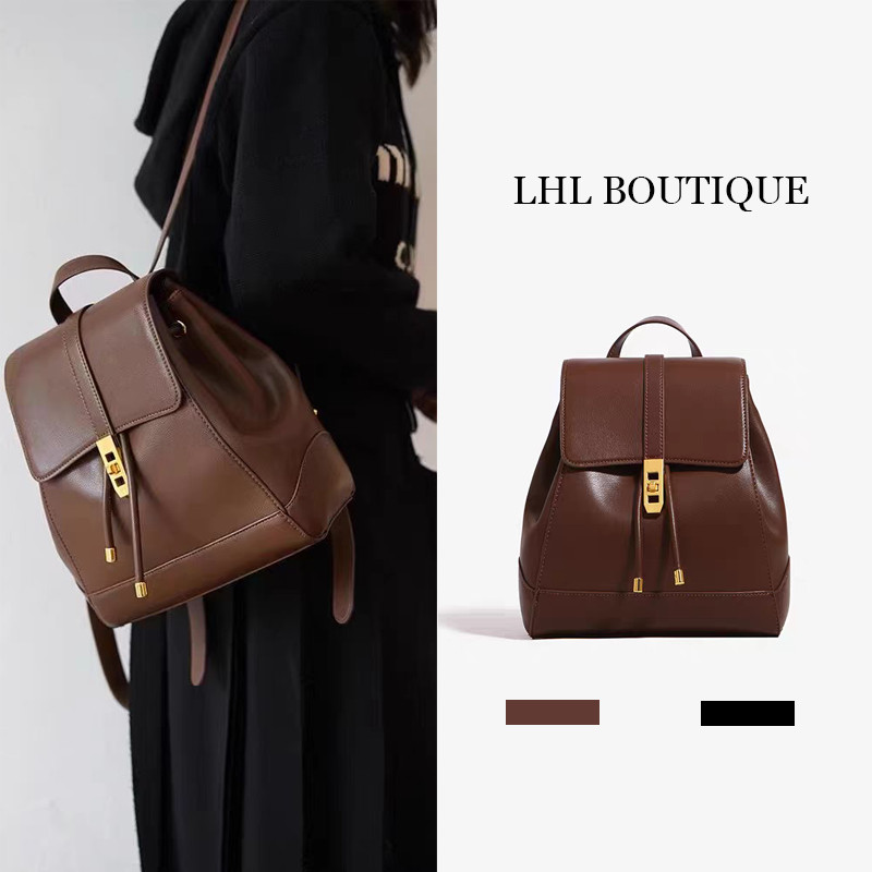 LHL BOUTIQUE กระเป๋าเป้ หนังนิ่ม กันน้ํา ย้อนยุค PU กระเป๋าหนัง ผู้หญิง