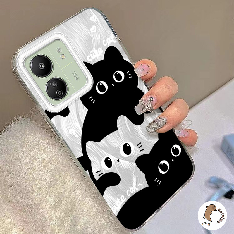 OPPO กรณีสีดําและสีขาวแมวน่ารักเหมาะสําหรับ OPPO A18 A38 A78 A58 A17 A17k A16 A5s A12 A3S A54 A77s A