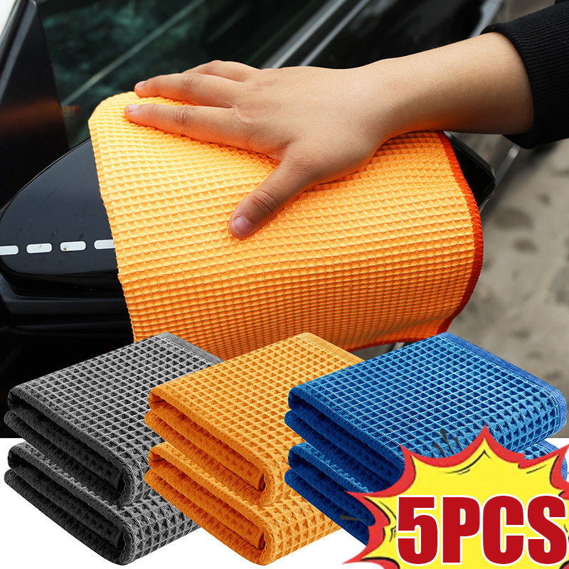 1/3/5 ชิ้น Car Care Drying Hemming ผ้า - วาฟเฟิลสานผ้าขนหนูล้างรถไมโครไฟเบอร์ - ผ้าทําความสะอาดรายละเอียดอัตโนมัติ - ผ้าขี้ริ้วขัดขี้ผึ้งรังผึ้ง