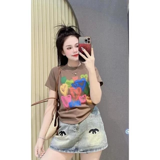 เสื้อยืดผู้หญิง ทรงสลิมฟิต สไตล์สาวฮอตสตรีท ใส่หน้าร้อน ใส่ได้ทุกวัน ระบายอากาศได้ดี ใส่สบาย แฟชั่น แขนสั้น