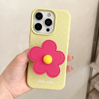 Dopamine Flower Bracket Polka Dot หนังเคสโทรศัพท์สําหรับ iPhone 17ProMax 16Plus 15 14 13 12 11 กันกระแทกป้องกันปลอก