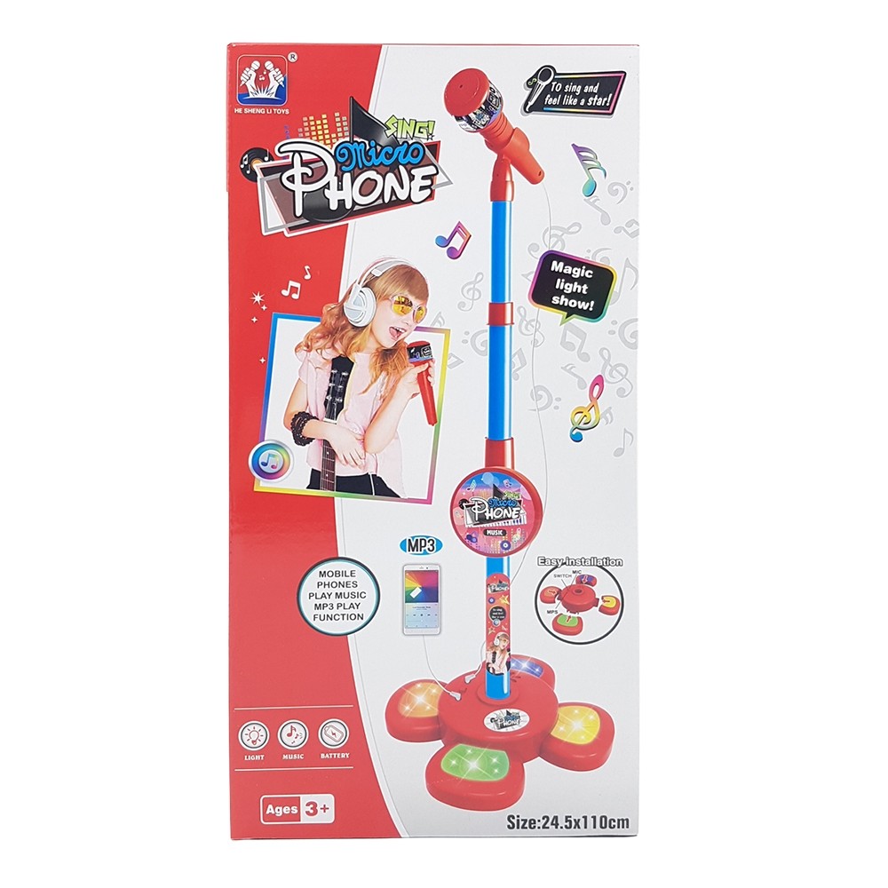 ของเล่นไมค์โครโฟนร้องเพลงเด็ก มีขาตั้ง ไมค์ร้องคาราโอเกะ มีเสียง มีไฟ สามารถต่อกับมือถือได้
