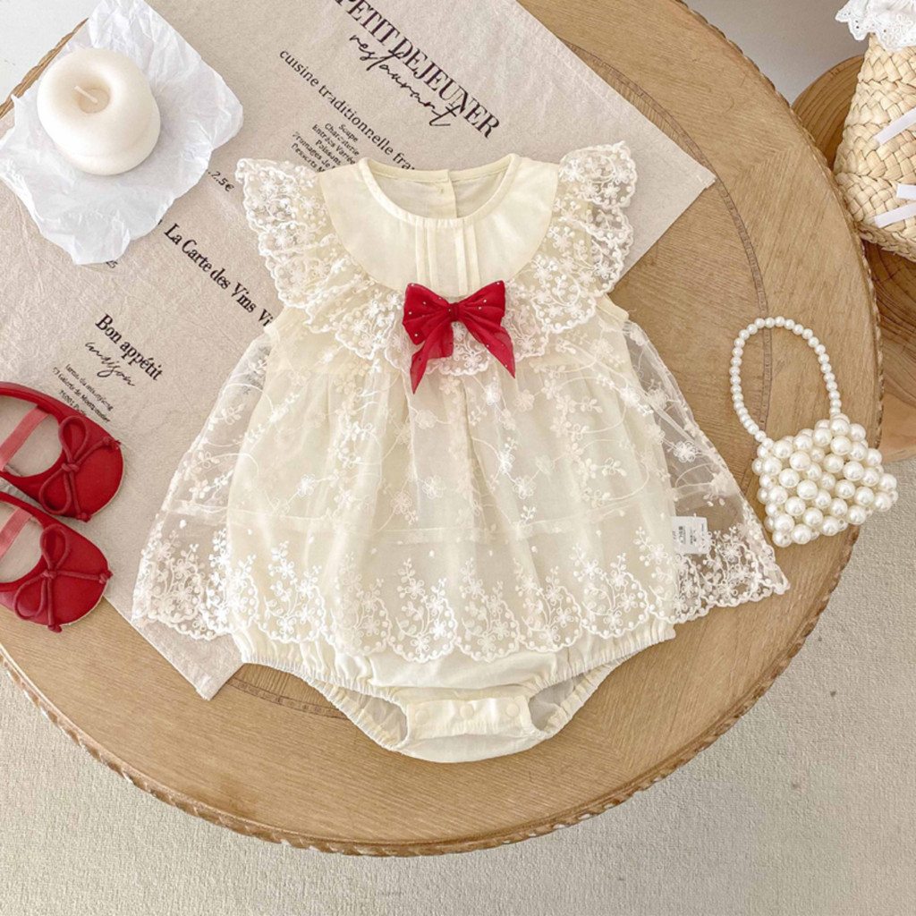 ชุดบอดี้สูทแขนกุดสำหรับเด็กหญิง อายุ 0-24 เดือน ในสไตล์เจ้าหญิงเกาหลี ชุดรอมเปอร์คุณภาพสูง