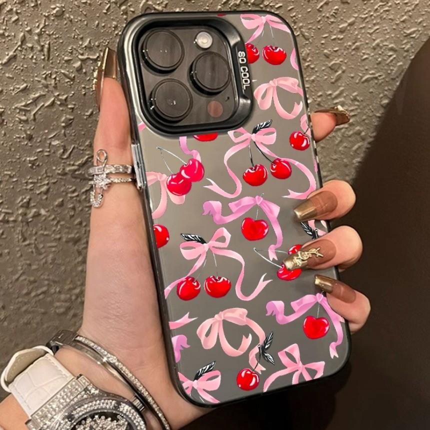 สีชมพูเชอร์รี่โบว์รูปแบบ Frosted สําหรับ Vivo V30 V29 V27 V40 Pro V50 V40 Lite V30E V29E V27E V25 V25E V23 V23E V20 S1 Pro X100 Y91 Y95 ฝาครอบอะคริลิคกันกระแทก - รูปที่ 6