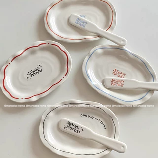 จานขนม จานมีดเนย ลายins สไตล์เกาหลี พร้อมส่ง！！！
