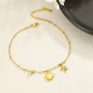 Golden Shell Starfish Anklet สร้อยข้อมือเหล็กไทเทเนียม สไตล์…