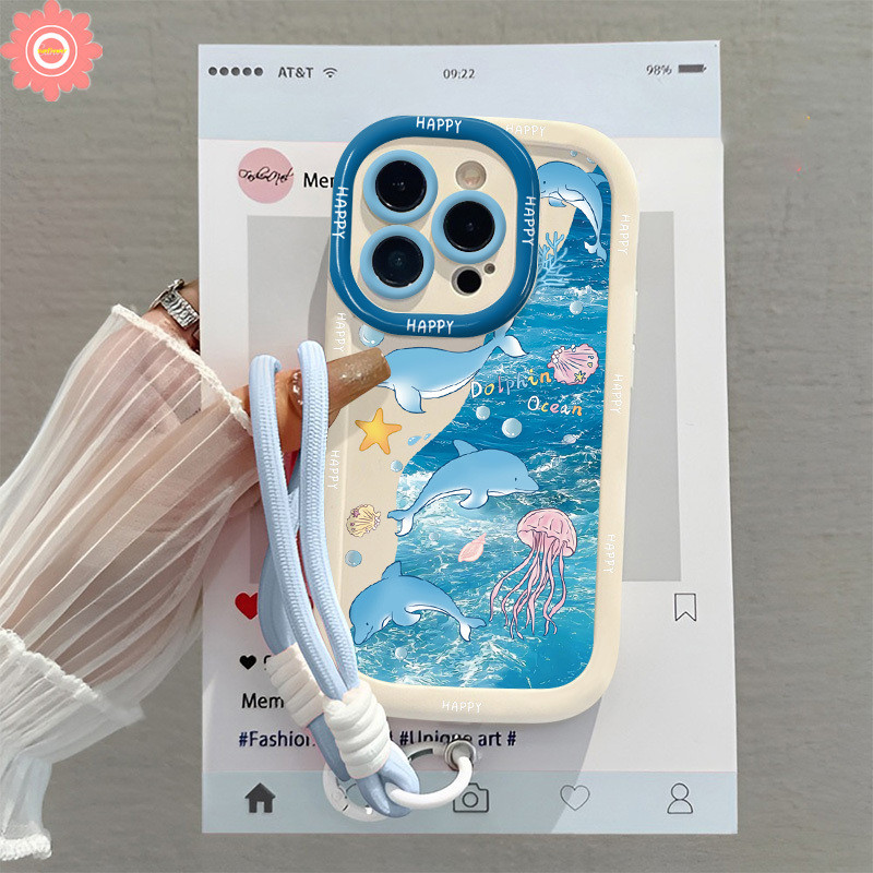 สําหรับ Infinix Hot 11 9 10 20 30 40 Play Tecno Spark GO 20C 10C 20 10 Pro สมาร์ท 9 8 7 5 6 Plus ร้อน 50i 30i 50 40i หมายเหตุ 30 40 Pro Happy น่ารักปลาวาฬโรแมนติกปลาดาว เคสเชือกเส้นเล็ก