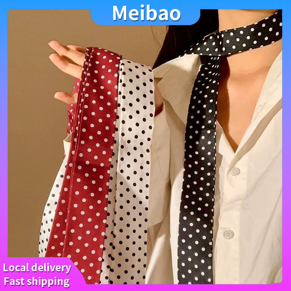 ผ้าพันคอผู้หญิงลายจุด ดีไซน์หรูหรา มีคอริบบิ้นตกแต่ง เหมาะสำหรับหลายโอกาส