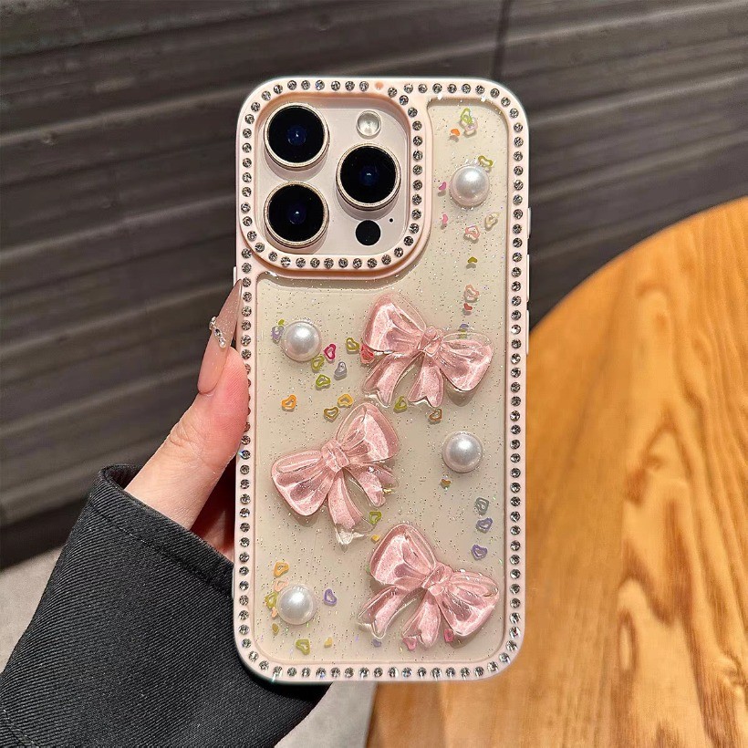 ผีเสื้อสีชมพูกับเพชรอีพ็อกซี่เคสโทรศัพท์สําหรับ ไอโฟน 17 16 15 13 มือโปร สูงสุด ปลอกน่ารักป้องกันกันกระแทกปกแข็ง - รูปที่ 5