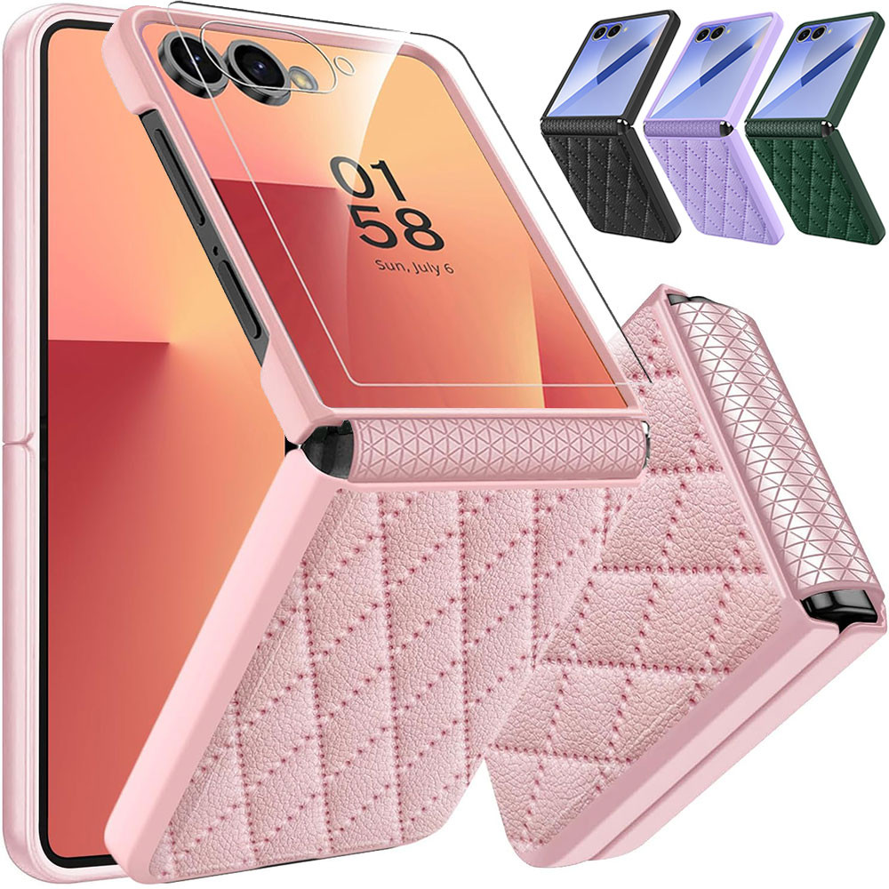สําหรับ Samsung Galaxy Z Flip 7 Case [Hinge Protection] [ตัวป้องกันหน้าจอ] ผู้หญิงผู้ชายเพชรหนังกันก
