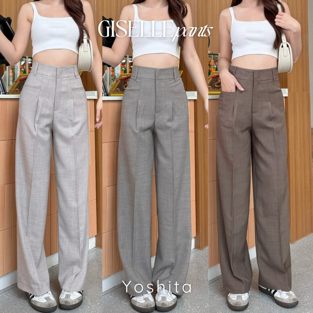 YOSHITA - [S-3XL] กางเกงกระบอกกลาง เอวสูง ดีเทลกระเป๋าหน้า ทรงสวยมาก รุ่น Giselle Pants