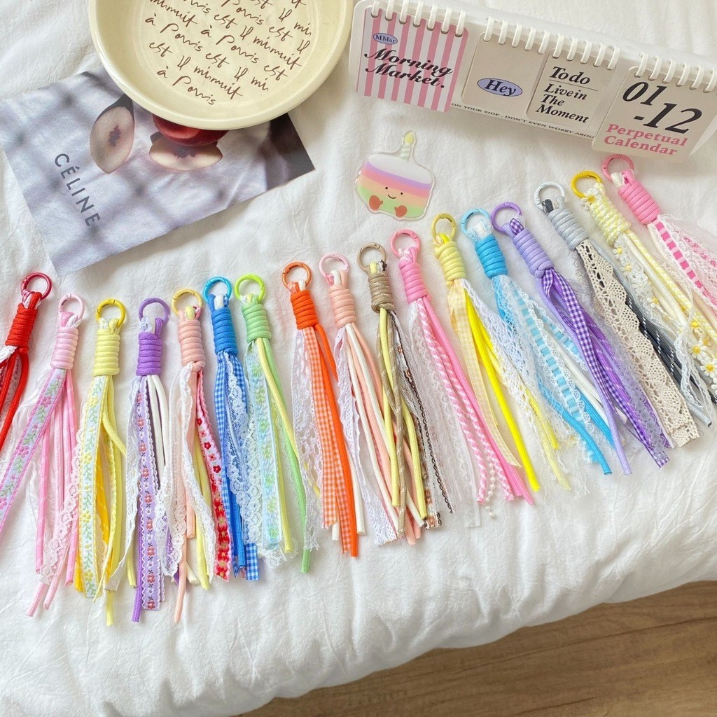 พร้อมส่ง พวงกุญแจ เชือกถักลูกไม้ ห้อยกระเป๋า โทรศัพท์ ตกแต่ง จี้ห้อยพวงกุญแจ