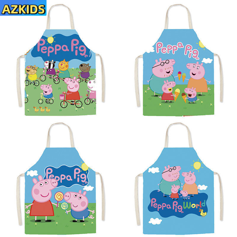 Peppa Pig การ์ตูนเด็กแขนกุดผ้ากันเปื้อนแขนกุด Halter เด็ก Unisex Bib