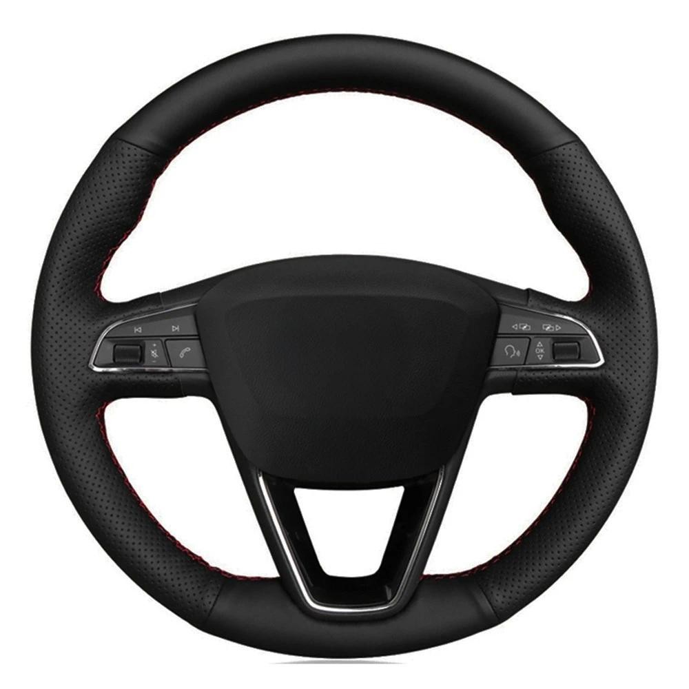 ที่หุ้มพวงมาลัยรถยนต์ DIY หนังเทียมสีดําสําหรับที่นั่ง Leon 5F Mk3 2013-2019 Ibiza 6J Tarraco Arona 