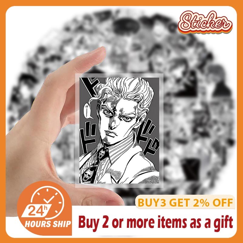 63 ชิ้นสีดําสีขาว JoJo Bizarre ผจญภัยสติกเกอร์ DIY โทรศัพท์แล็ปท็อปกระเป๋าเดินทางจักรยานกีตาร์รถ Decals