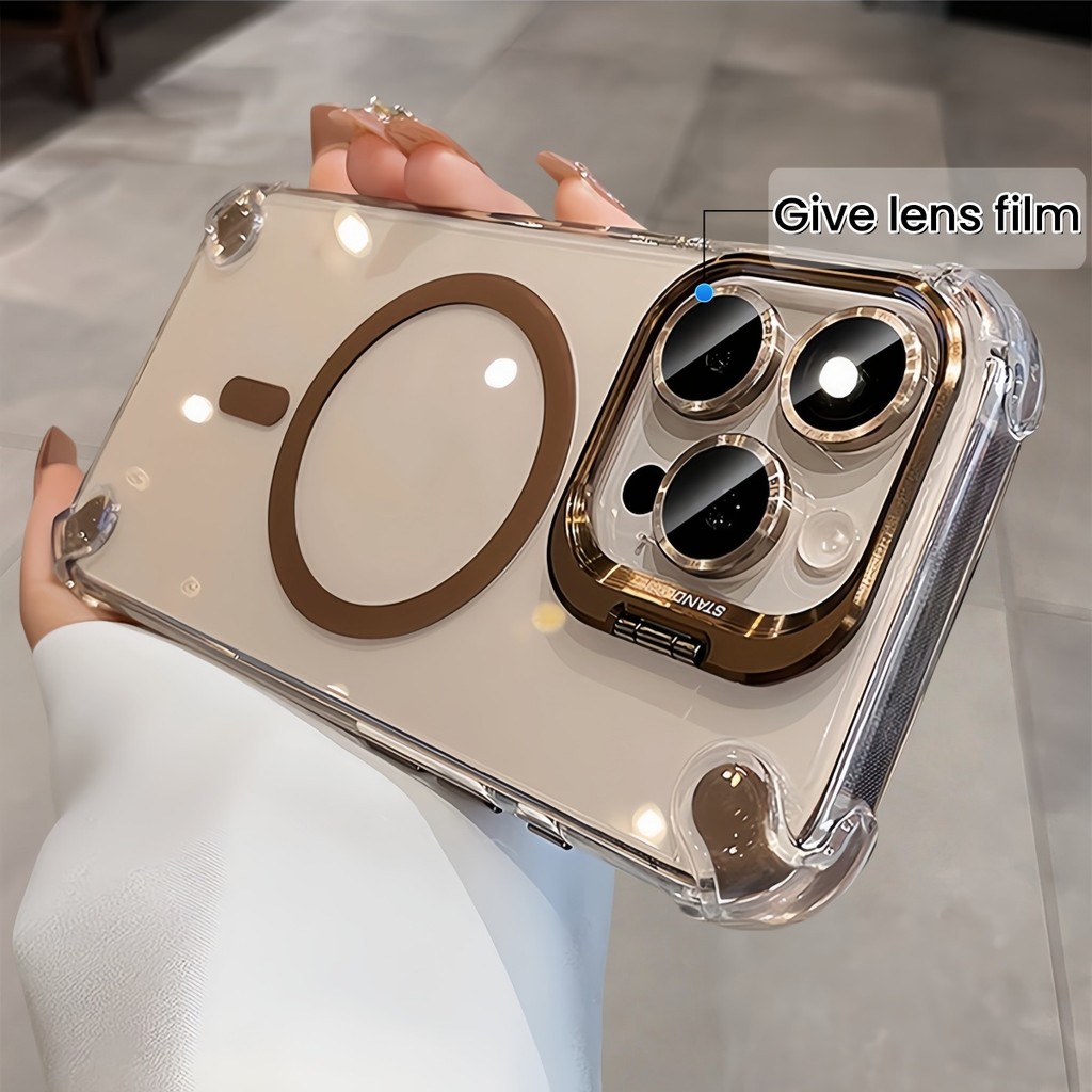 ซิลิโคนโลหะเลนส์ยึดแม่เหล็กเคสใสสําหรับ ไอโฟน 11 12 13 14 15 16 มือโปร สูงสุด บวก สี่มุมถุงลมนิรภัยกันกระแทกกรณี