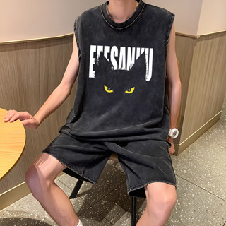 Y-T🐻เสื้อยืดชาย เสื้อกล้าม แขนกุด สวมใส่สบาย ผ้าฝ้าย100% คุณ…