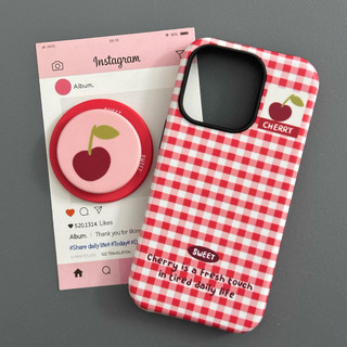 น่ารัก Latice Cherry Grip Cases เหมาะสําหรับ iPhone 11 12promax 12 13 14 15 pro max กรณีปกหลัง 14promax 15pro 16 Pro max 17promax ปลอก