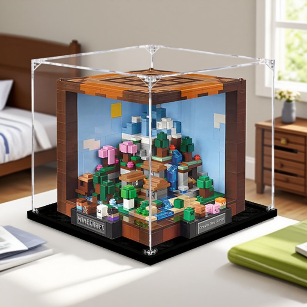 Lego Acrylic Display Box MY For 21265 Minecraft Table, Popmart Labubu Zimomo (Kotak Pameran Display作