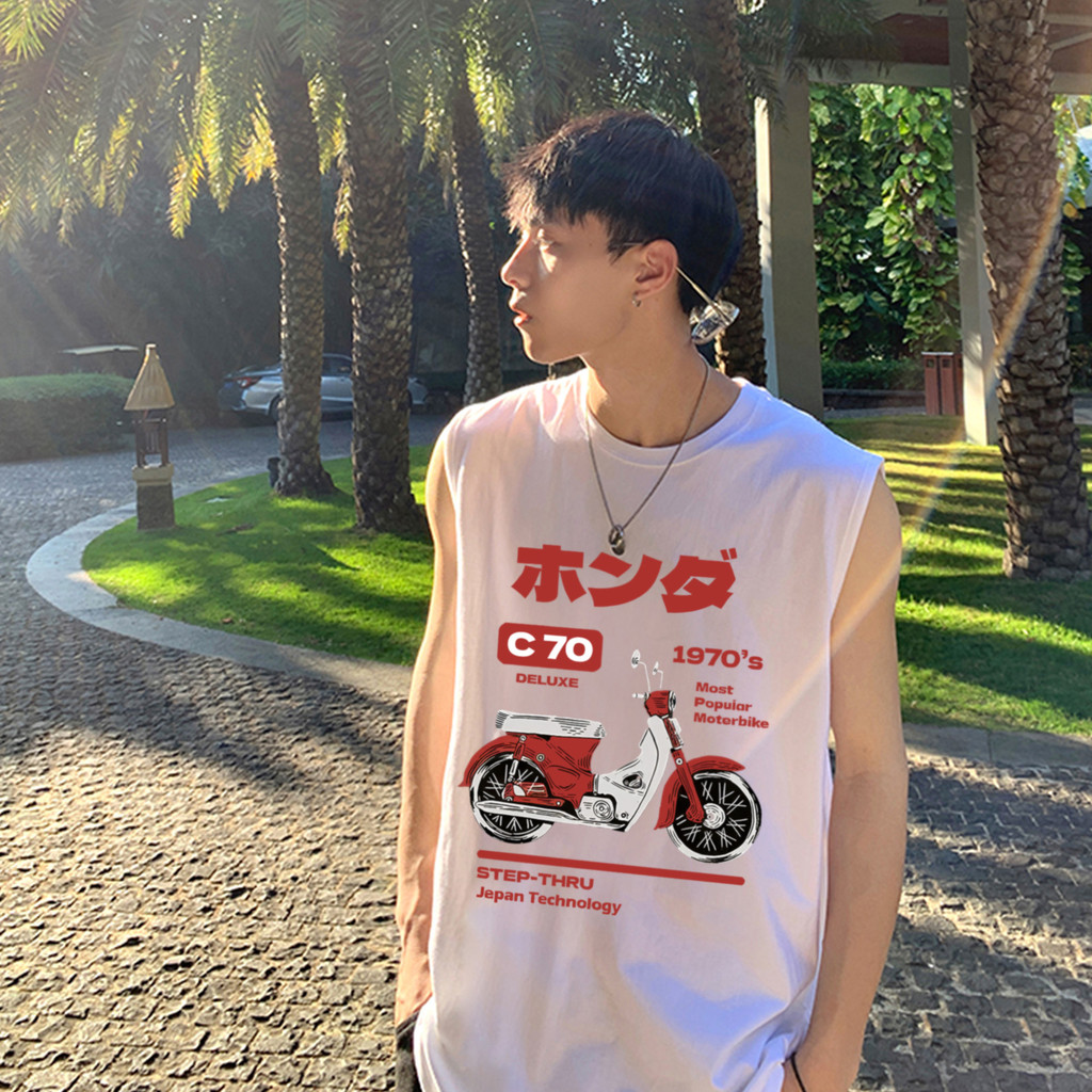 Sea.Tee [COD] เสื้อกล้าม เสื้อกั๊ก เสื้อผู้ชาย สไตล์เกาหลี ผ้าฝ้าย100% 'C70 electric car'คอกลม โคตรนุ่ม แขนกุด เสื้อกีฬา