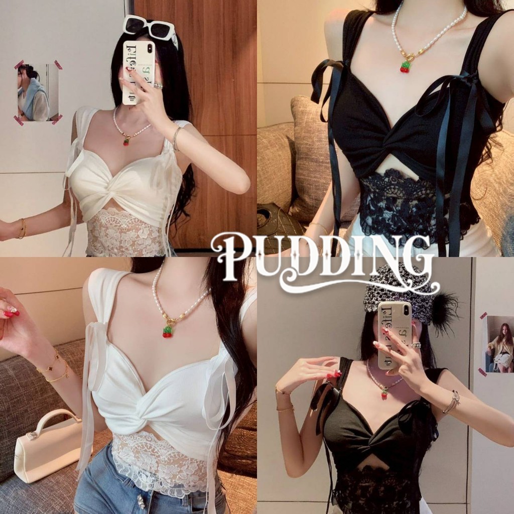 PUDDING พร้อมส่ง เสื้อยืดแขนกุด【เสื้อสายเดี่ยว】ขาวดำ มีฟองน้ำในตัว ยืดพอดีสไตล์มินิมอล สีดำ-FY5533