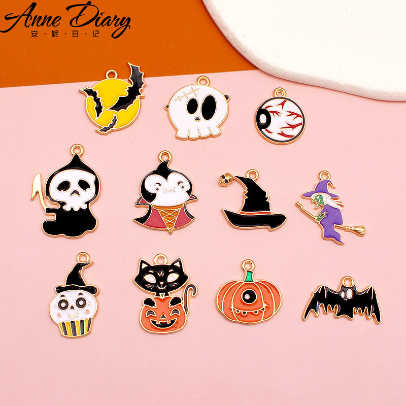 10 ชิ้น/ล็อต Hallowmas โลหะผสมฟักทอง Ghost Skull จี้เคลือบอุปกรณ์เสริม Charms สําหรับกระเป๋าเข็มกลัด