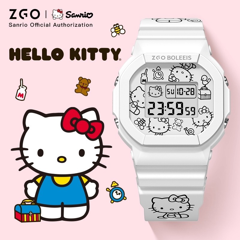 ZGO Sanrio Hello Kitty นาฬิกาดิจิตอลสําหรับเด็กสําหรับเด็กผู้หญิงสําหรับนักเรียนกีฬานาฬิกาปลุกอิเล็ก