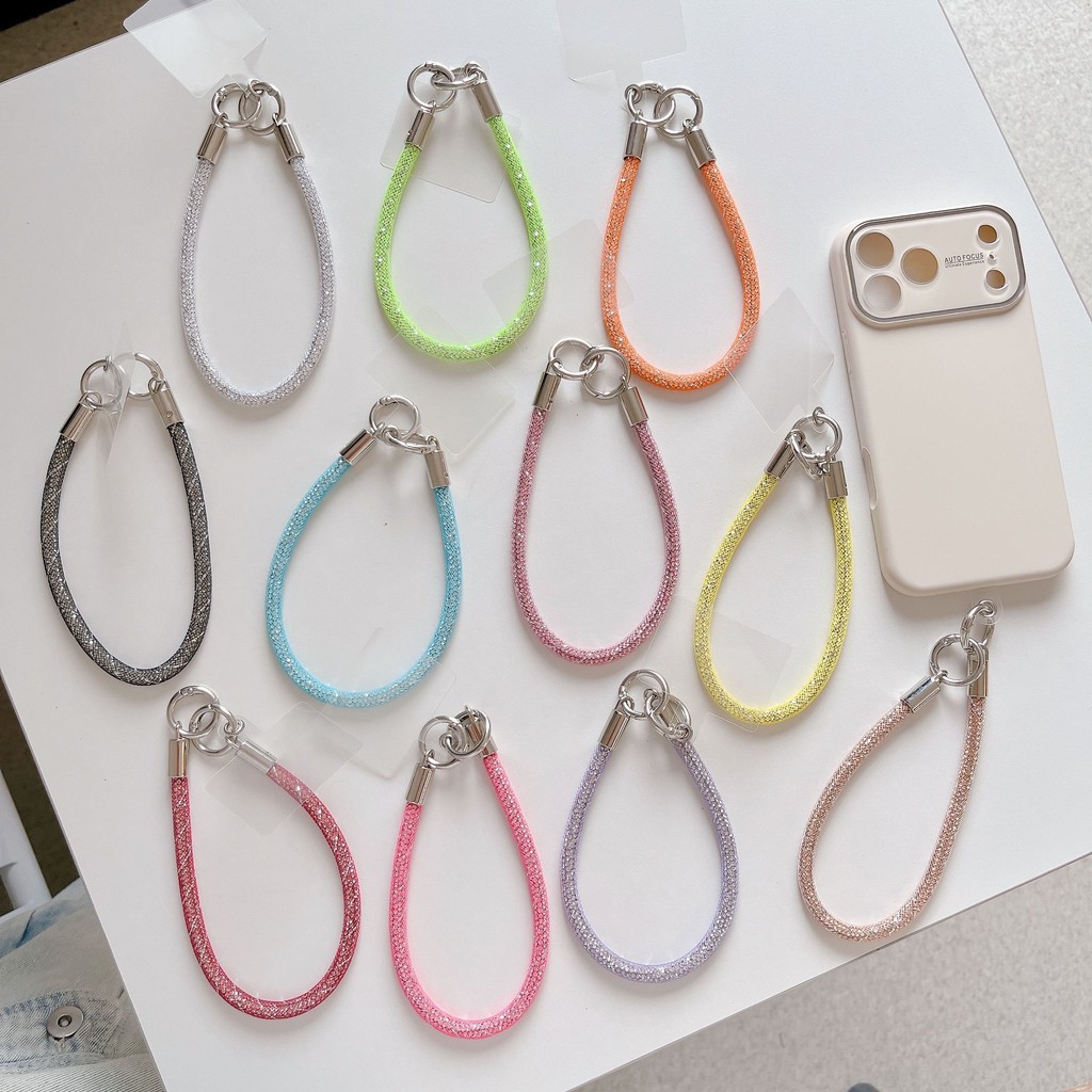 เกาหลีหลายสีเพชรตาข่ายวัสดุสากลกรณีโทรศัพท์สายสั้นข้อมือโซ่เชือกแขวนแฟชั่นแบบพกพาเชือกเส้นเล็กป้องกันการสูญหายสาย