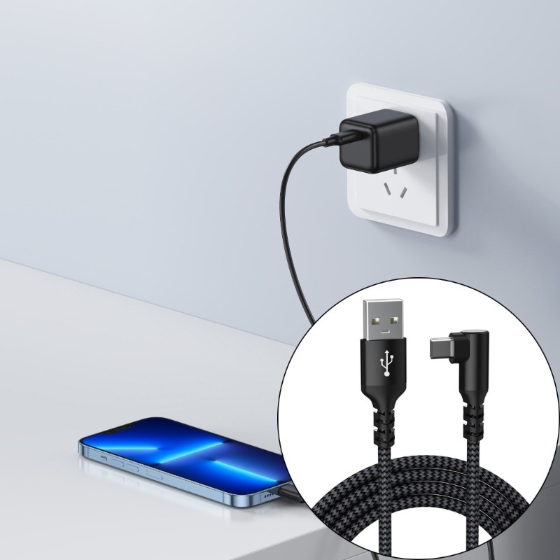 QUU 2m USB C Data Cable L Shape หัวชาร์จไนลอน Braiding เหมาะสําหรับการใช้งานอย่างยาวนานในยานพาหนะพื้
