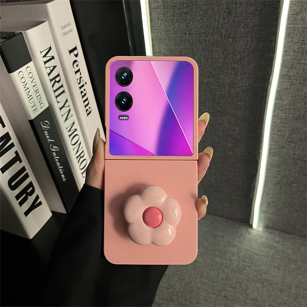 หวานเกาหลีสีทึบสีชมพูเคสโทรศัพท์ดอกไม้สําหรับInfinix Zero Flip Tecno Phantom V Flip2 5g Hardปกหลัง