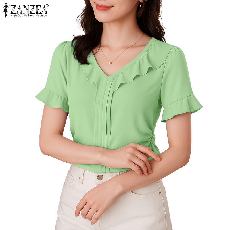 ZANZEA เสื้อเบลาส์คอวีสำหรับผู้หญิงสไตล์เกาหลี