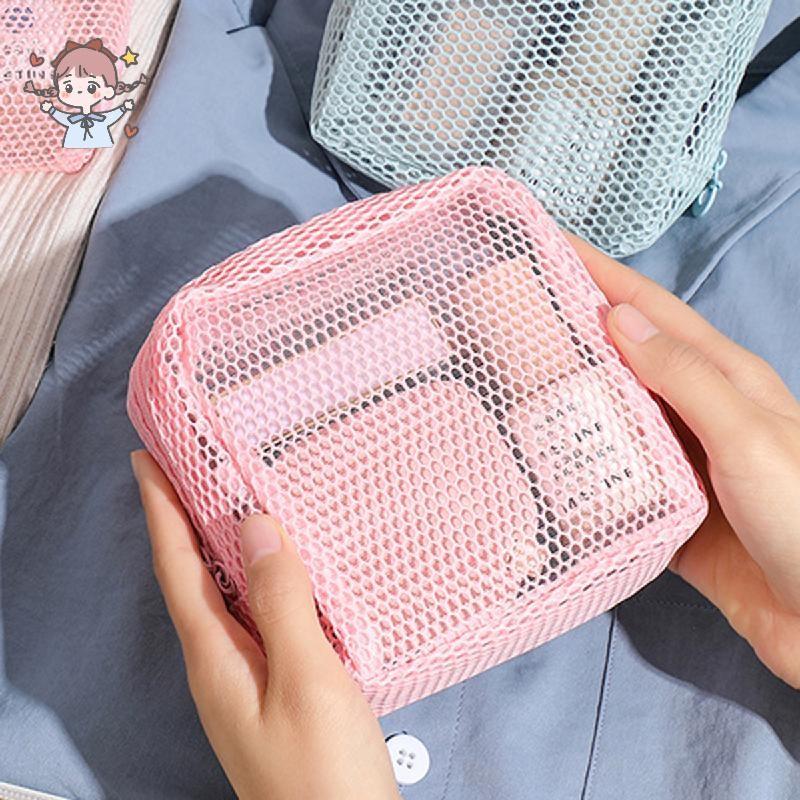 Dopamine Color Tofu Bag กระเป๋าเครื่องสําอางตาข่ายแบบพกพาความจุขนาดใหญ่สําหรับแต่งหน้าลิปสติก