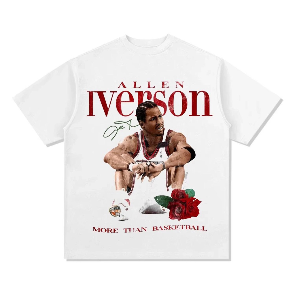 Allen Iverson คําตอบอเมริกันบาสเกตบอลพิมพ์แขนสั้นผ้าฝ้ายเสื้อยืดฤดูร้อนผู้ชายผู้หญิงลําลองวินเทจแขนส