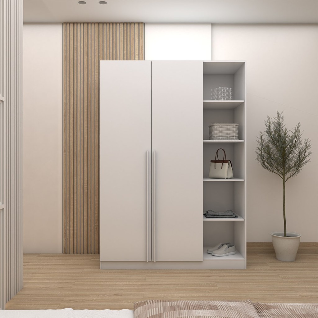 SB Design Square ตู้เสื้อผ้าบานเปิด รุ่น REMUS-D สีขาว (140x56x200 ซม.)  แบรนด์ LOOMS