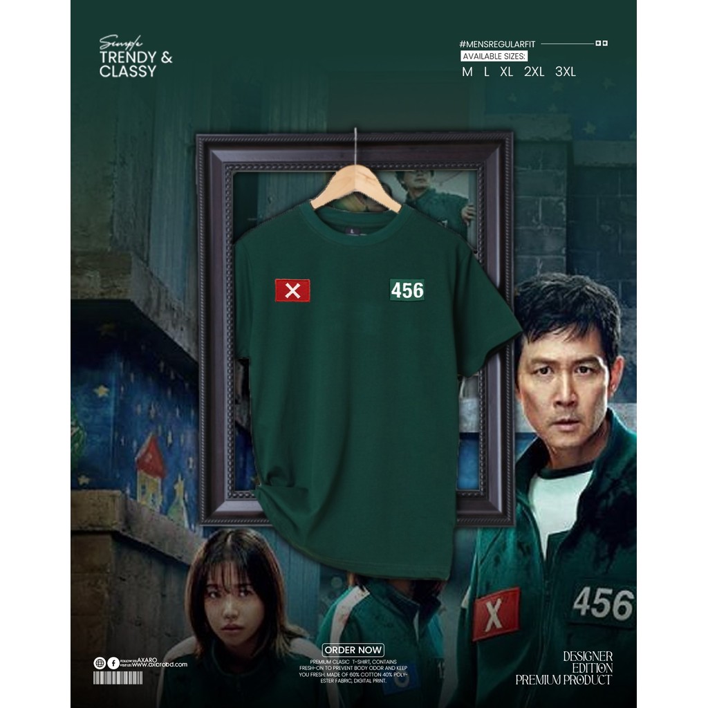 Squid Game 3 - 456 เสื้อยืดคอกลมลายซีรีย์เกมทีวี ผ้าฝ้ายแท้