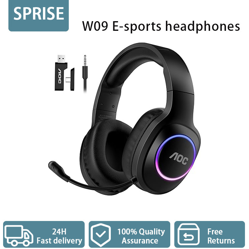 SPRISE W09 หูฟังบลูทูธไร้สาย 2.4GHz ชุดหูฟังสําหรับเล่นเกมหูฟังแบบมีสาย HiFi พร้อมไมโครโฟน/RGB สําหร