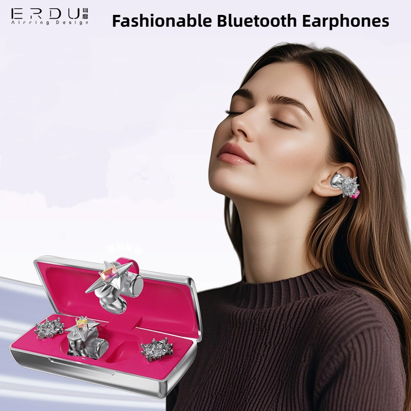 ERDU คลิปหูชุดหูฟังบลูทูธพร้อมเพชรแฟชั่นเครื่องประดับสาวต่างหูต่างหูชุดหูฟังบลูทูธของขวัญ