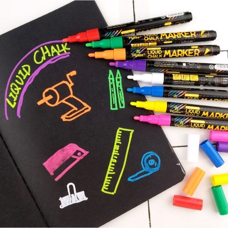 CH 8 ชิ้น ปากกาชอล์กน้ำ ไร้ฝุ่นลบได้ ยกกล่อง8สี ปากกาชอล์คเขียนแก้ว ปากกาเขียนกระจก เขียนกระดานดำ chalk marker