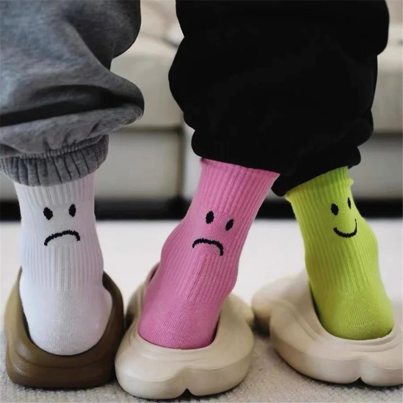 New Tide Brand Behind Crying Face Socks Creative Funny Sports Pure Color Couples Socks Tide Cotton S