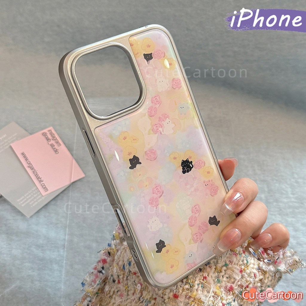 ความงามดอกไม้ Bling Hologram Case hp iPhone 16 13 15 11 12 11 14 Pro Max Silver Girls Coquette Aesth