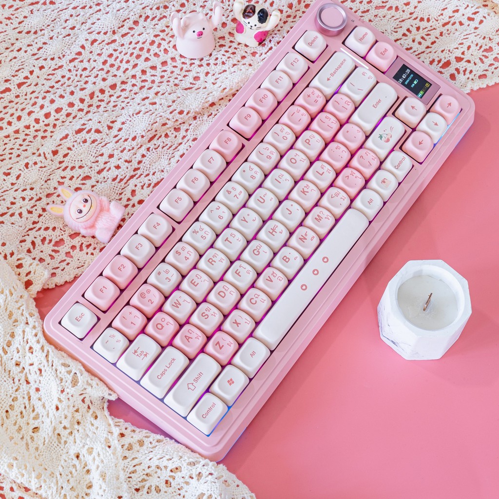 AULA S75 Pro Pink Sakura Thai Mechanical Keyboard with LED Screen Knob 75% Hot Swappable RGB Backlit