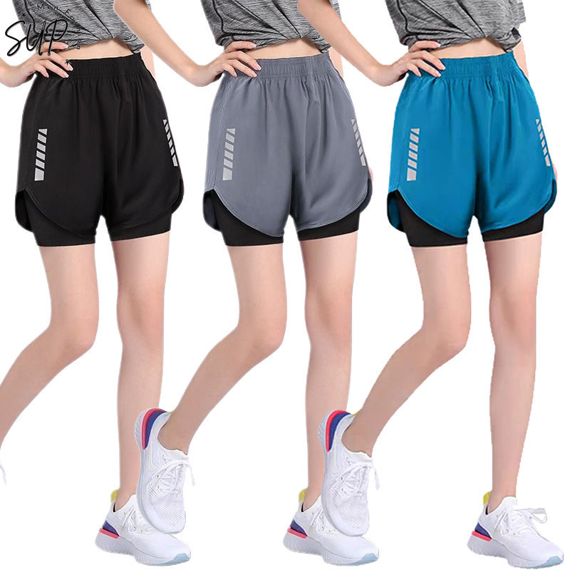 บริการจัดส่งในพื้นที่ M-5XL Unisex กางเกงขาสั้นวิ่งและขี่จักรยาน ตาข่ายสองชั้น สีดำ/เทา/ฟ้า