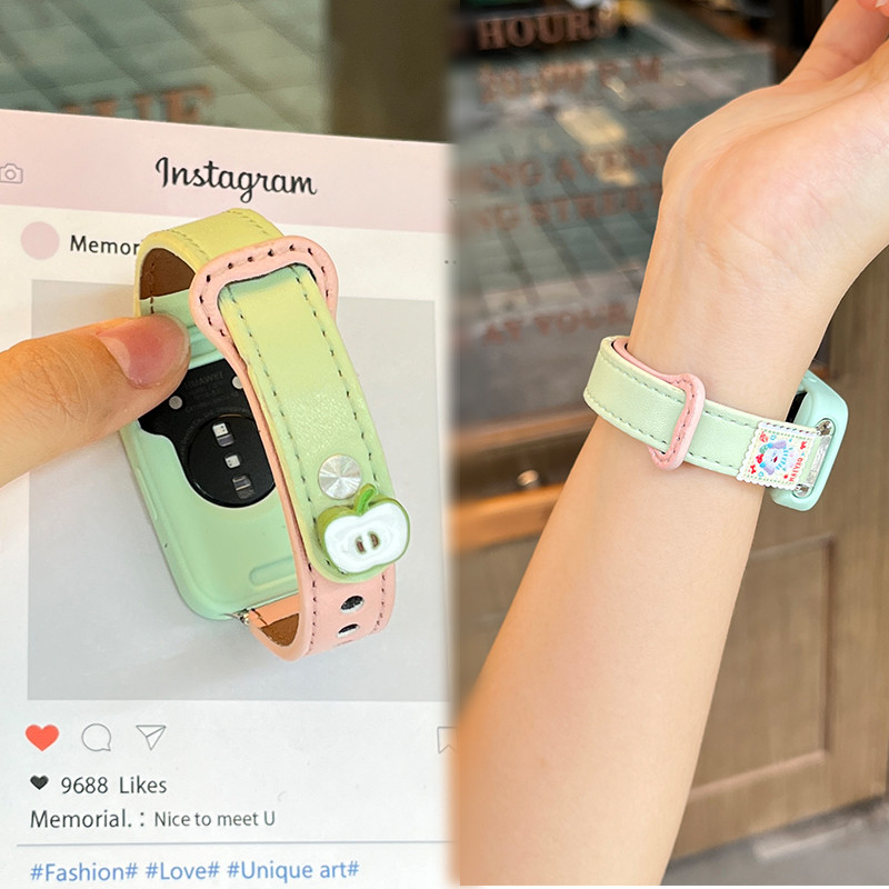 สายหนังบางลายการ์ตูนน่ารักสำหรับ Huawei Band 10 9 8 สายสมาร์ทวอทช์แฟชั่นแบบสายรัดข้อมือ
