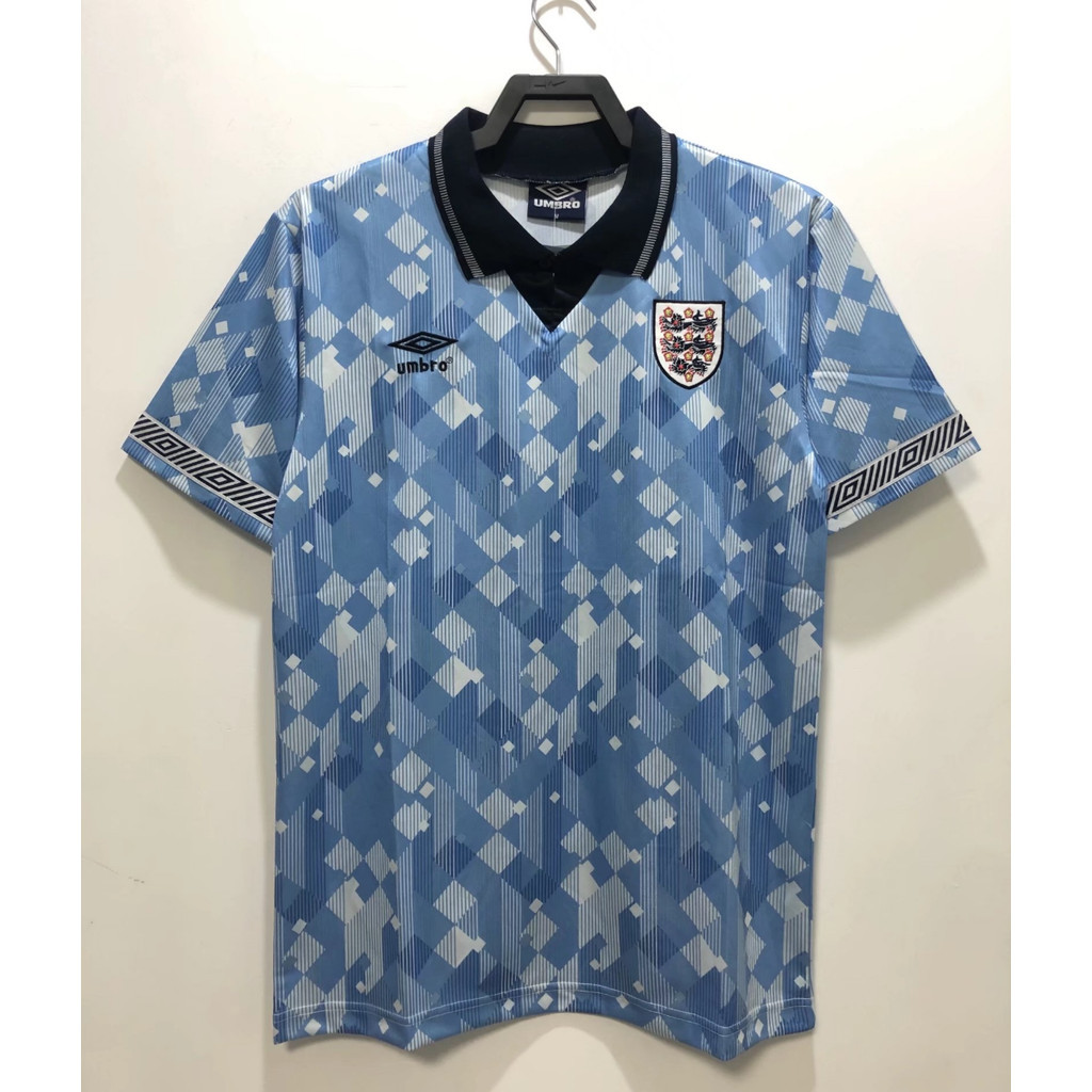 S-XXL England Blue Jacquard Retro Football Sports Shirt พร้อมพัดลม