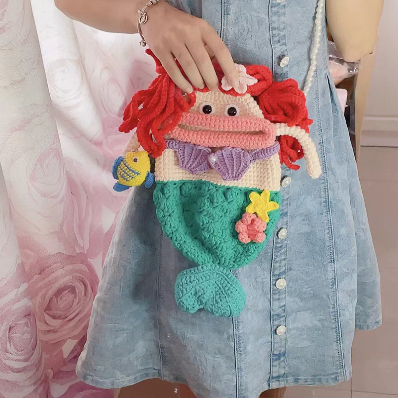 Crocheted Phone Bag Quirky Gift diy Best Friend Mermaid Handmade Yarn Knitting Relaxation Kit Cute G