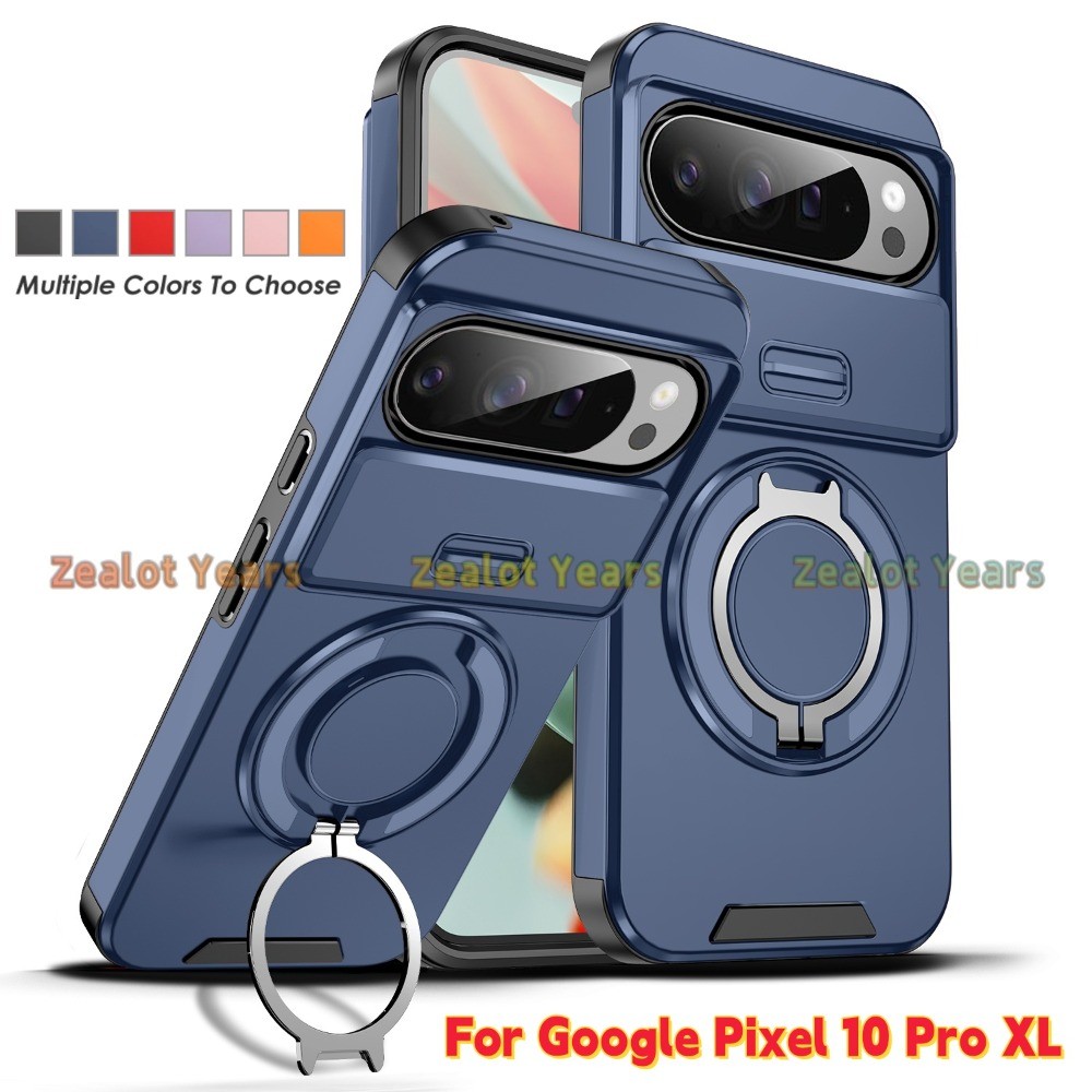 ปลอกสําหรับ Google Pixel 10 Pro XL 5G 10Pro เลนส์สไลด์ Push Window Armor เคสโทรศัพท์แหวนแม่เหล็กขาตั