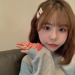 กิ๊บติดผมลายจุดสีแดง BB clip หน้าม้าลายตารางหมากรุกสีแดงและสีขาว กิ๊บติดผมสไตล์เกาหลีสไตล์สาวหวาน