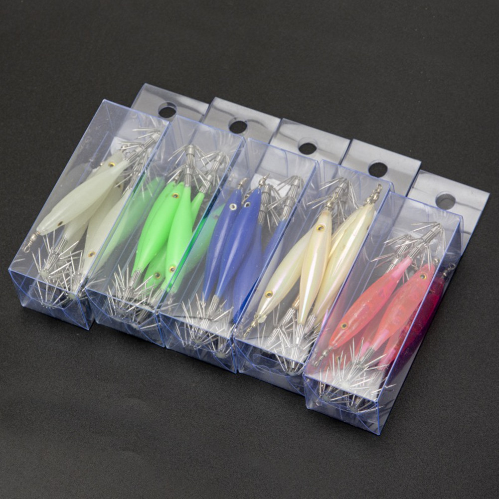 [สินค้าใหม่] ตะขอปลาหมึกเรืองแสง-5ชิ้น/เซ็ต หน้าท้อง+เบ็ดตกปลาปลาหมึกยักษ์เหล็กคาร์บอน❀